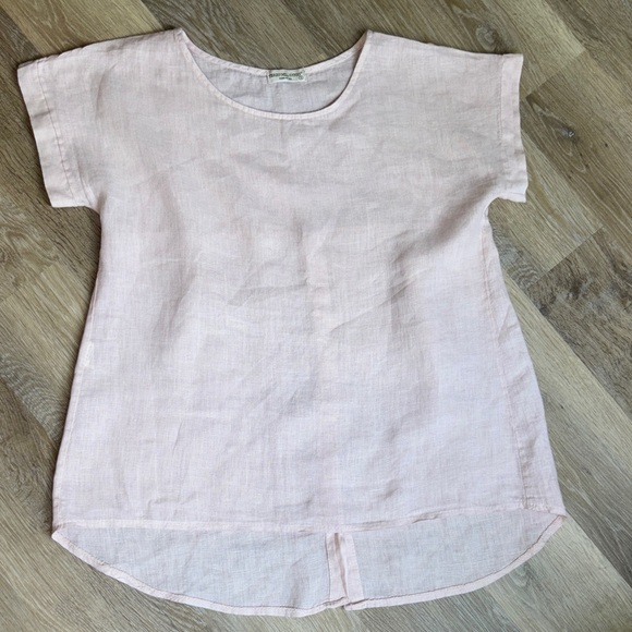 Terzo Millennio Top Small Beige 100% Linen Button Back Hi Low Hem Pullover Shirt - Picture 2 of 16